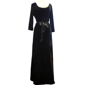 Leslie Fay Velvet Ribbon Vintage Formal Wedding Guest Black Tie Maxi Gown Dress